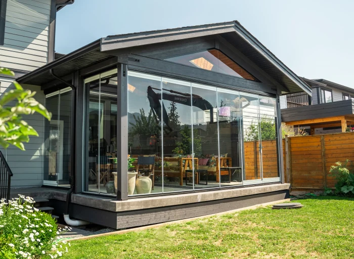 Lumon frameless balcony glazing installed on a Mercer Island home overlooking Lake Washington